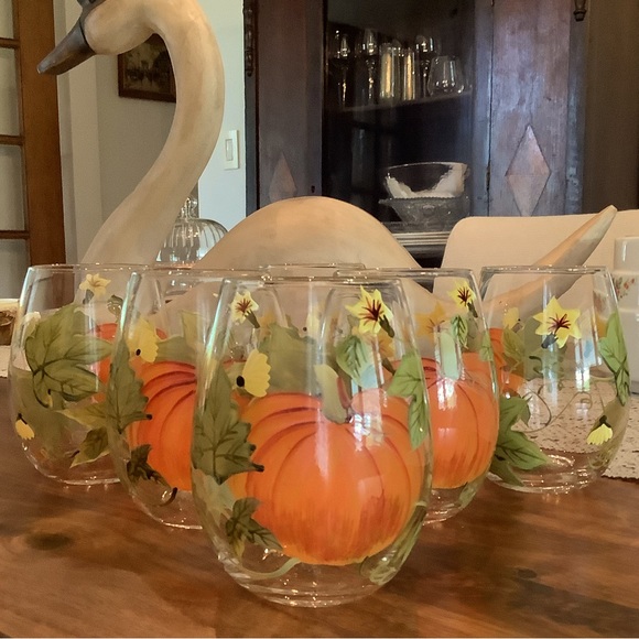 Pier 1 Dining Pier Set Of Six Fall Harvest Stemless Wine Glasses